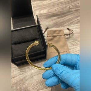 David Yurman Renaissance Cable Bracelet 18K Yellow Gold Diamond End Caps